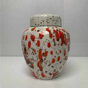 1970s Orange and Brown Speckled Ginger Jar With Lid
